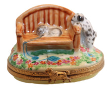 Load image into Gallery viewer, SKU# 3719 - Garden Bench with 2 puppies.