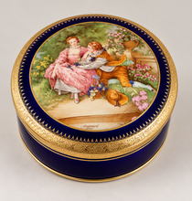 Load image into Gallery viewer, SKU# 4045 Bleu de Four (Cobalt Blue) Large Round Box with Real Gold Incrustation with agate polishing finish.