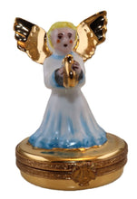 Cargar imagen en el visor de la galería, SKU# R113 - ANGEL CON ARPA SOBRE BASE DORADA