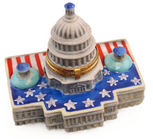 Load image into Gallery viewer, SKU# 7845 - A Limoges rendering of the US Capitol Building wrapped in the Stars and Stripes