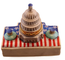 Load image into Gallery viewer, SKU# 7845 - A Limoges rendering of the US Capitol Building wrapped in the Stars and Stripes
