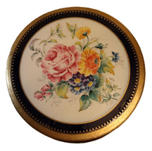 Cargar imagen en el visor de la galería, SKU# F15-A-GOLD-INCRUST Very Large Floral on Bleu de Four (Cobalt Blue) Round Box with Real Gold Incrustation with agate polishing finish.