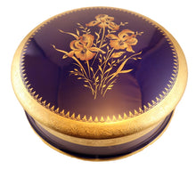 Cargar imagen en el visor de la galería, SKU# F16-GOLD-INCRUST Large Bleu de Four (Cobalt Blue) Round Box with Real Gold Incrustation with agate polishing finish.