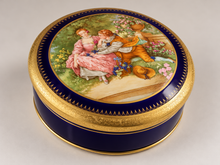 Load image into Gallery viewer, SKU# 4045 Bleu de Four (Cobalt Blue) Large Round Box with Real Gold Incrustation with agate polishing finish.
