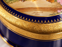 Load image into Gallery viewer, SKU# 4045 Bleu de Four (Cobalt Blue) Large Round Box with Real Gold Incrustation with agate polishing finish.

