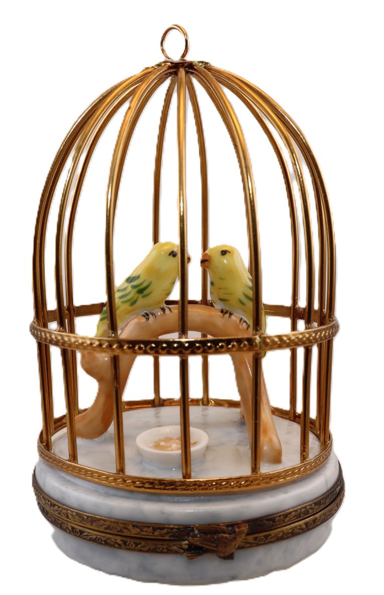 SKU# 6290A - Yellow & Green Lovebirds In Cage