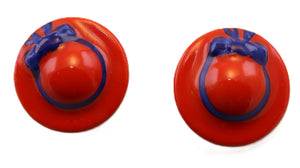 SKU# 8912 - Women's Hat Earrings: Red - Clip On
