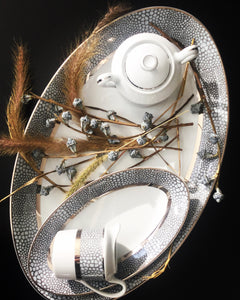 SKU# L414-REC20576 - Große ovale Platte aus Makassar - Form Recamiere - Größe: 15,75"