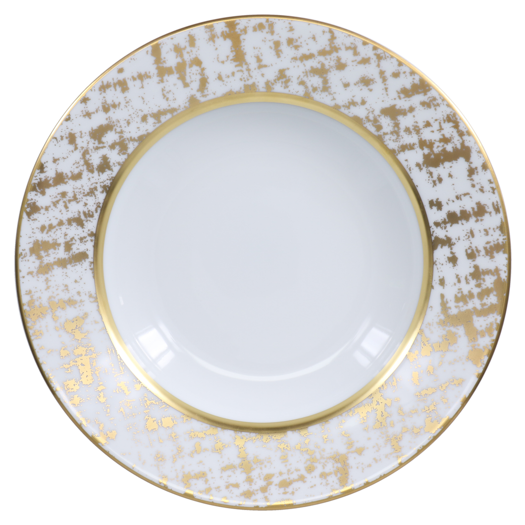 SKU# A235-REC20848 - Tweed White & Gold Rim Soup Plate - Shape Recamier - Size: 9