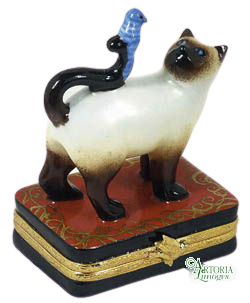 SKU# 7616 - Gato siamés con pájaro azul