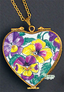 SKU# 8937 - Pendant  Necklace - Heart: Pansy  -