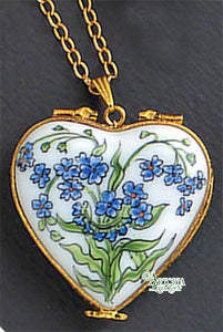 SKU# 8940 - Pendant  Necklace -  Heart: Blue flowers -