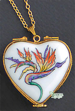 SKU# 8942 - Pendant  Necklace - Heart: Bird of Paradise -