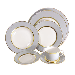 SKU# A235-REC20829 - Mak Grey Gold Rim Soup Plate - Shape Recamier - Size: 9"