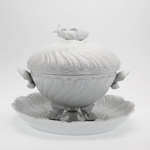 SKU# P998-OCE00001 - Ocean White Footed Fish Soup Tureen - Shape Ocean