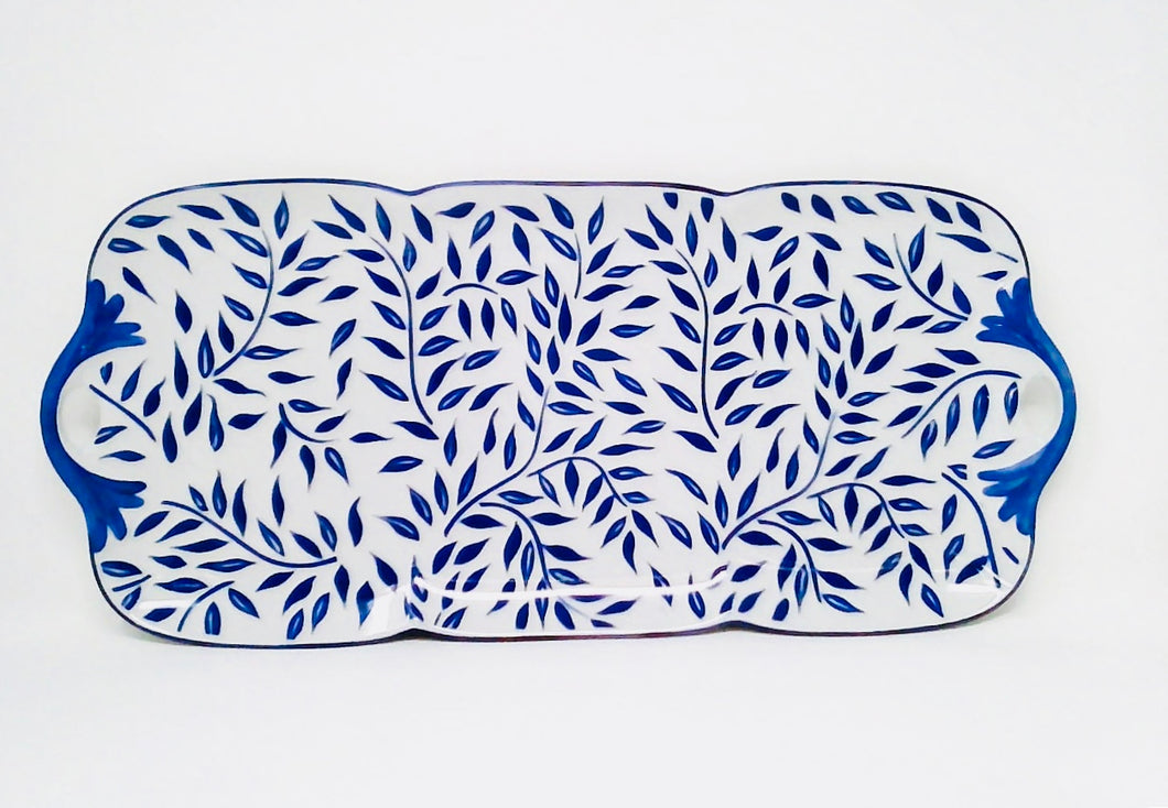 SKU# L330-NYM20826 - Olivier Blue Rectangular Cake Platter - Shape Nymphea - Size: 15.75