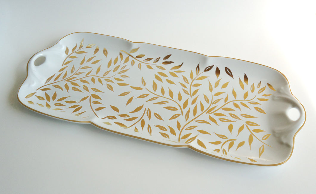 SKU# L330-NYM20583 - Olivier Gold Rectangular Cake Platter - Shape Nymphea - Size: 15.75